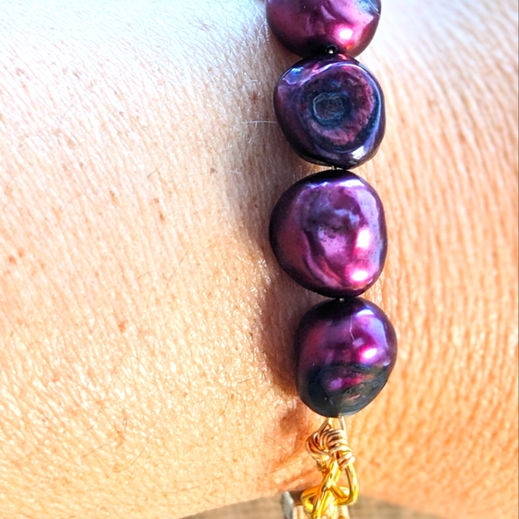 24 Total Carats Weight Natural Rough Ruby Wine Baroque Freshwater Pearl Bracelet - Picture 6 of 7